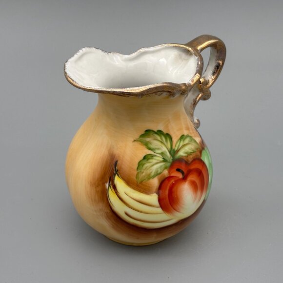 Vintage Norleans Japan Porcelain Pitcher Hand-Painted Fruit Design Gold Trim - Picture 3 of 9